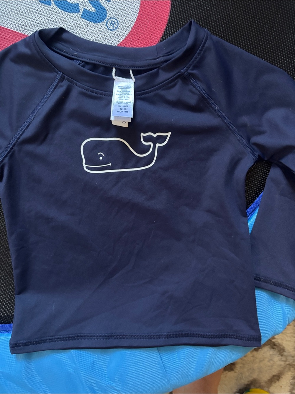 Vineyard Vines Navy Blue Kids Long-Sleeve Rash Guard with Whale Logo